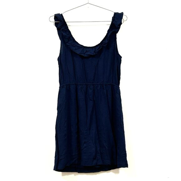BISOU BISOU Dress Womens 10 Navy Mini Ruffle Strap Scoop Neck Elastic Waist - Picture 2 of 8